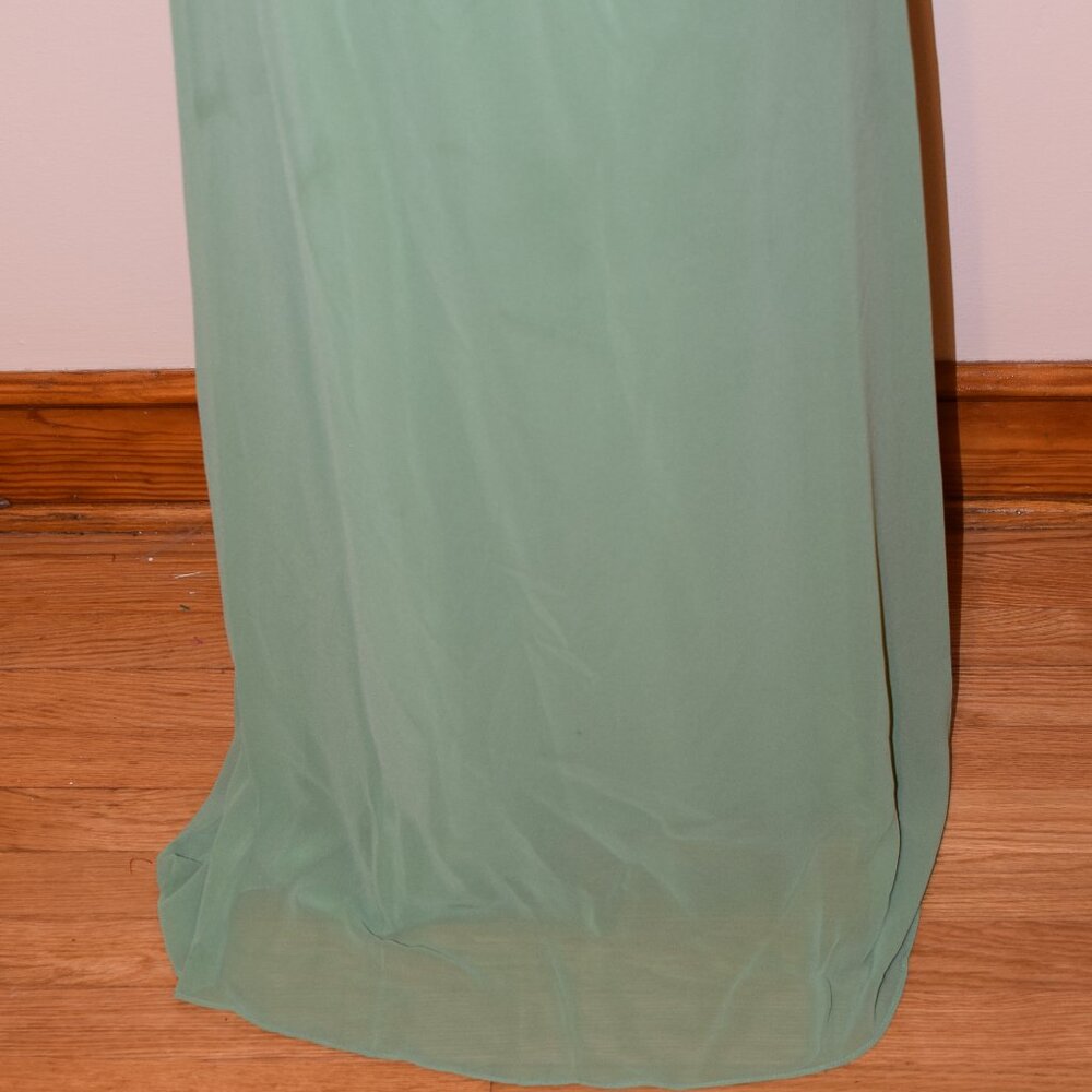 David's Bridal Moss Green One Shoulder Formal Chiffon Dress Bridesmaid Wedding 6 - Picture 10 of 12